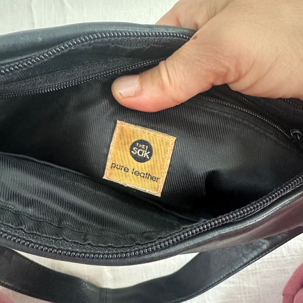 Vintage The Sak Leather Bag Early 1990s  Black  Soft Pebbled Leather Hamdbag 90s - Picture 2 of 15